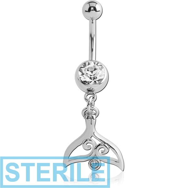STERILE SURGICAL STEEL JEWELLED NAVEL BANANA WITH DANGLING CHARM - TAIL FIN