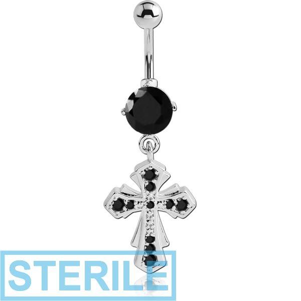 STERILE SURGICAL STEEL JEWELLED NAVEL BANANA WITH DANGLING CHARM - CROSS