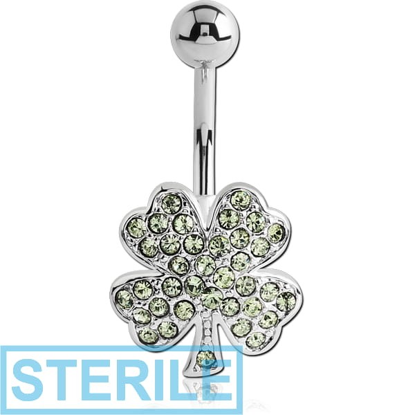 STERILE RHODIUM PLATED BRASS JEWELLED NAVEL BANANA - CLOVER