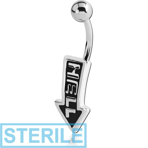 STERILE RHODIUM PLATED BRASS NAVEL BANANA WITH ENAMEL- HELL ARROW