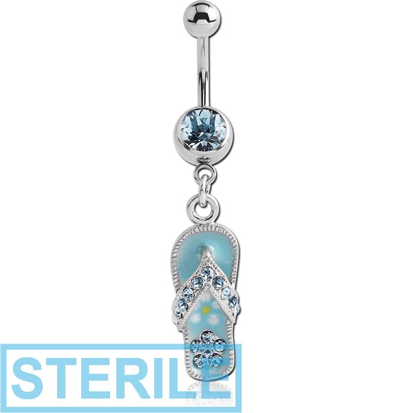 STERILE SURGICAL STEEL JEWELLED NAVEL BANANA WITH DANGLING ENAMEL CHARM - SANDAL