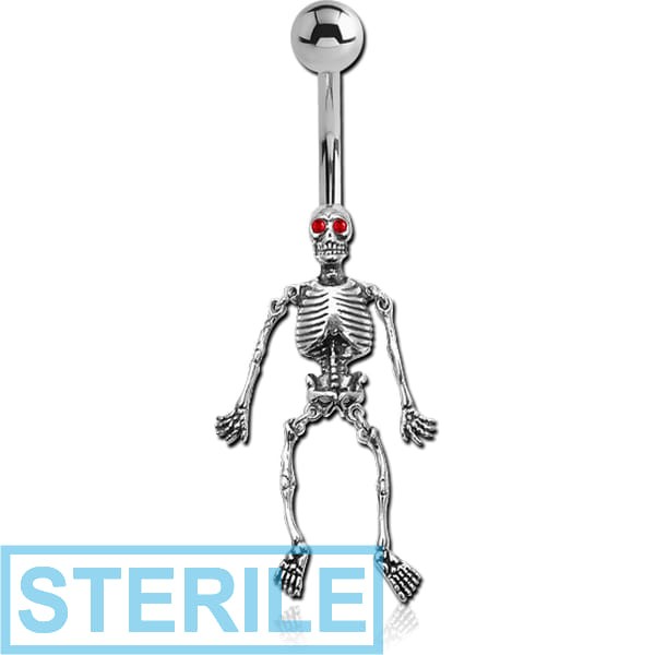 STERILE RHODIUM PLATED BRASS CRYSTALINE JEWELLED NAVEL BANANA - SKELETON