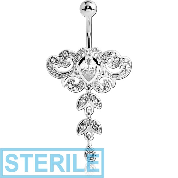 STERILE RHODIUM PLATED BRASS CRYSTALINE JEWELLED NAVEL BANANA - DROPS