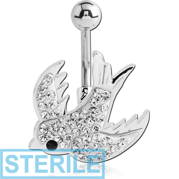 STERILE RHODIUM PLATED BRASS VALUE CRYSTALINE JEWELLED NAVEL BANANA - SWALLOW