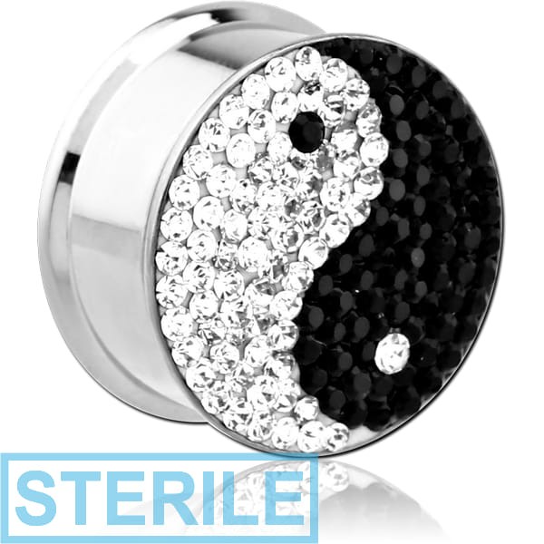 STERILE SURGICAL STEEL CRYSTALINE JEWELLED YIN YANG BOX PLUG