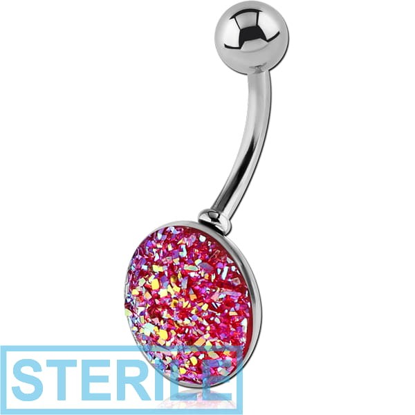 STERILE SURGICAL STEEL SYNTHETIC DRUZY CRYSTALS CUP NAVEL BANANA
