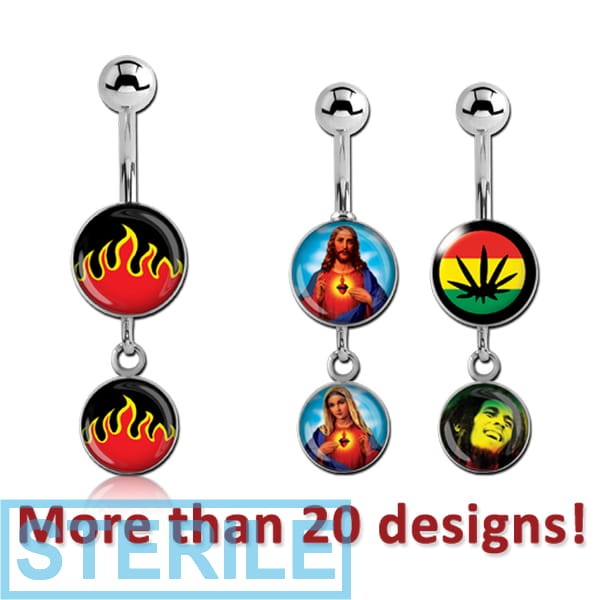STERILE SURGICAL STEEL ROUND CUP PICTURE NAVEL BANANA WITH PICTURE CHARM