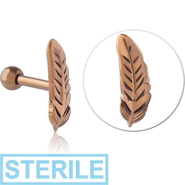 STERILE COFFEE PVD COATED SURGICAL STEEL TRAGUS MICRO BARBELL - LEAF