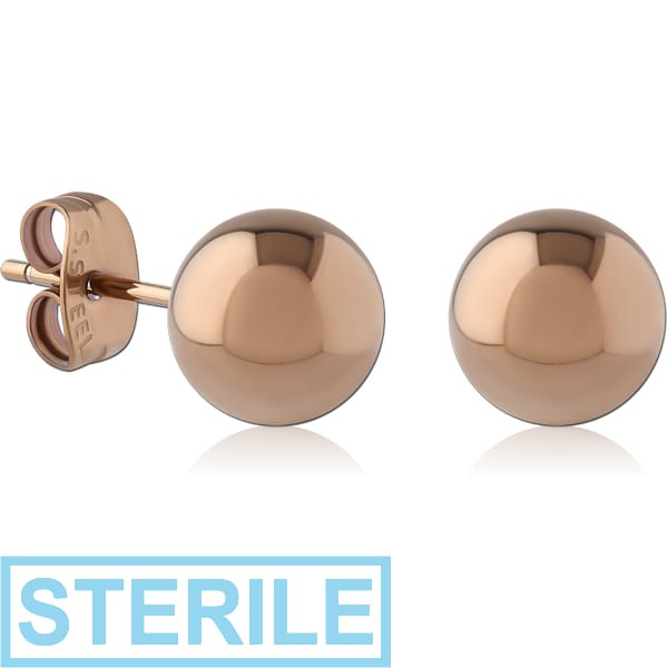 STERILE COFFEE PVD COATED SURGICAL STEEL EAR STUDS PAIR - 8MM BALL