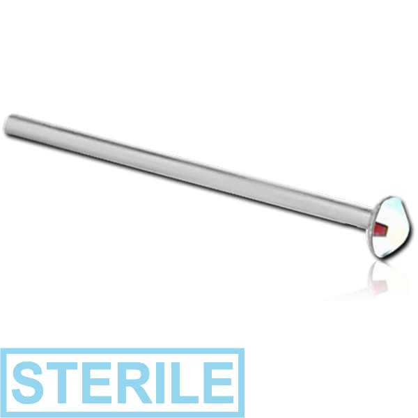STERILE SURGICAL STEEL FLAT SWAROVSKI CRYSTAL JEWELLED STRAIGHT NOSE STUD 12MM