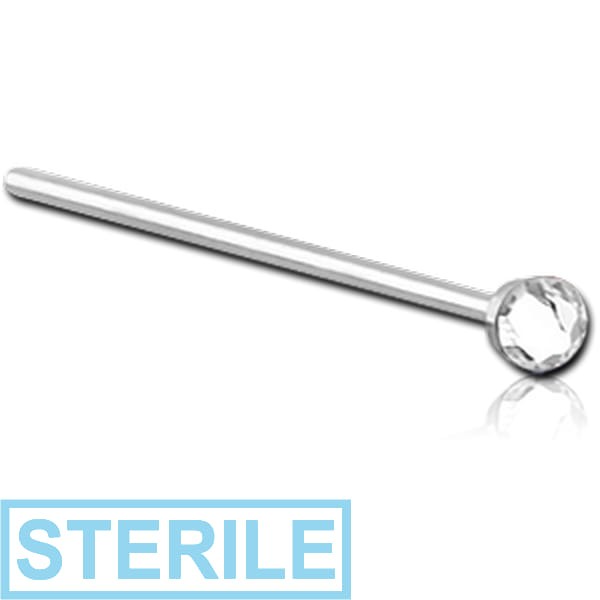 STERILE SURGICAL STEEL FLAT VALUE CRYSTAL JEWELLED STRAIGHT NOSE STUD 15MM