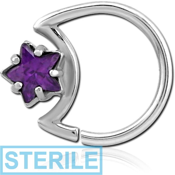STERILE SURGICAL STEEL JEWELLED OPEN MOON SEAMLESS RING