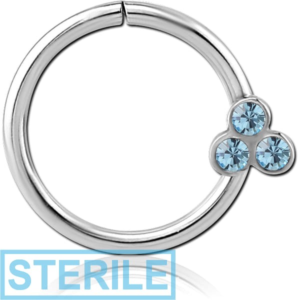 STERILE SURGICAL STEEL JEWELLED SEAMLESS RING - ROUND WITH 3 GEMS