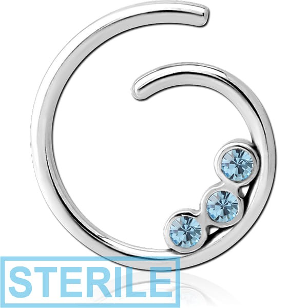 STERILE SURGICAL STEEL JEWELLED SEAMLESS RING - G WITH 3 GEMS