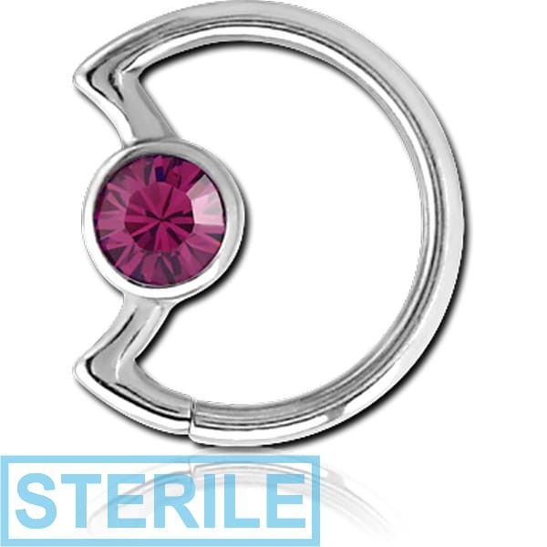 STERILE SURGICAL STEEL JEWELLED OPEN SEAMLESS RING - RIGHT - MOON