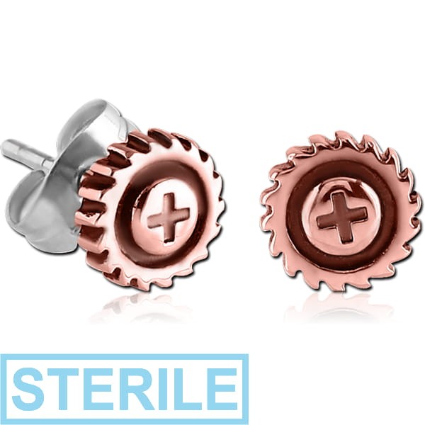 STERILE COPPER EAR STUDS PAIR - STEAMPUNK