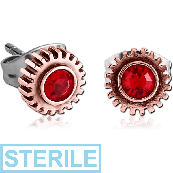STERILE COPPER JEWELLED EAR STUDS PAIR - STEAMPUNK