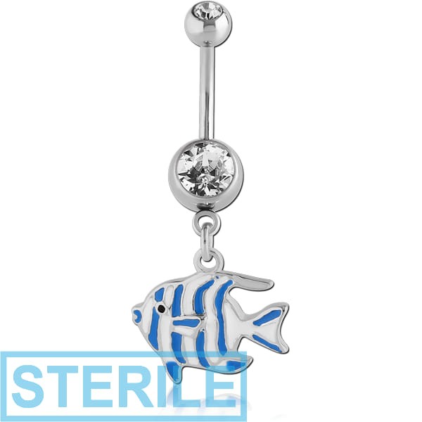 STERILE RHODIUM PLATED DOUBLE JEWELLED NAVEL BANANA WITH CHARM