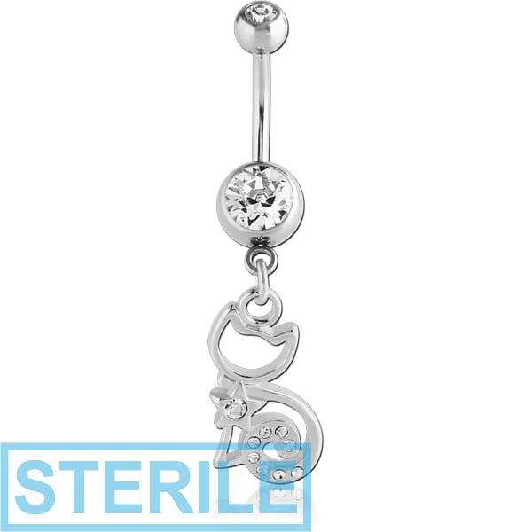 STERILE RHODIUM PLATED DOUBLE JEWELLED NAVEL BANANA WITH CHARM
