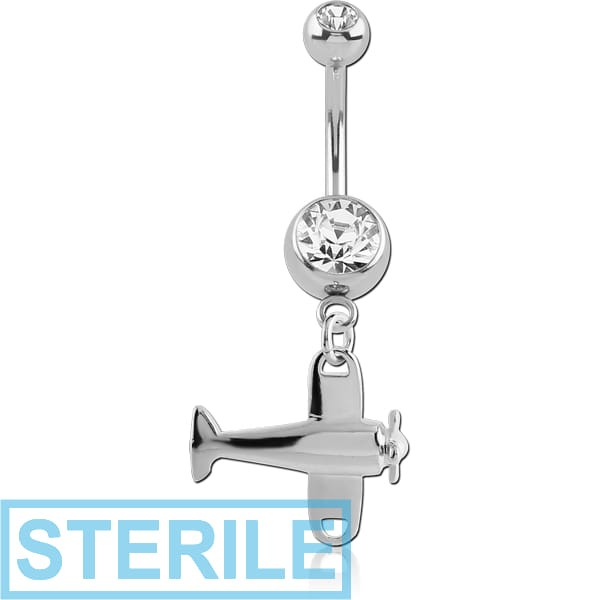 STERILE RHODIUM PLATED DOUBLE JEWELLED NAVEL BANANA WITH CHARM