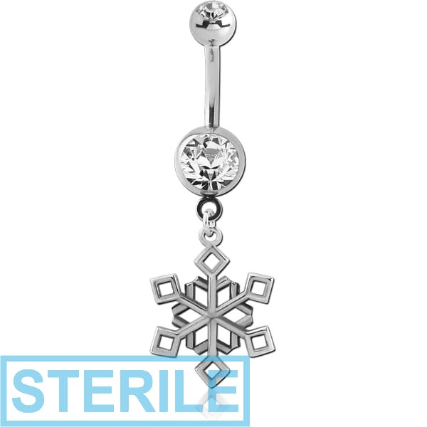 STERILE RHODIUM PLATED DOUBLE JEWELLED NAVEL BANANA WITH CHARM