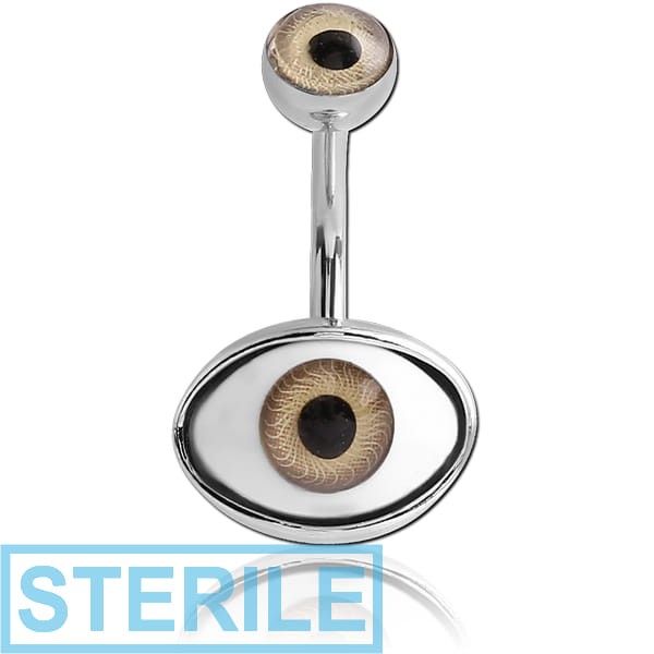 STERILE RHODIUM PLATED DOUBLE EYE FASHION NAVEL BANANA