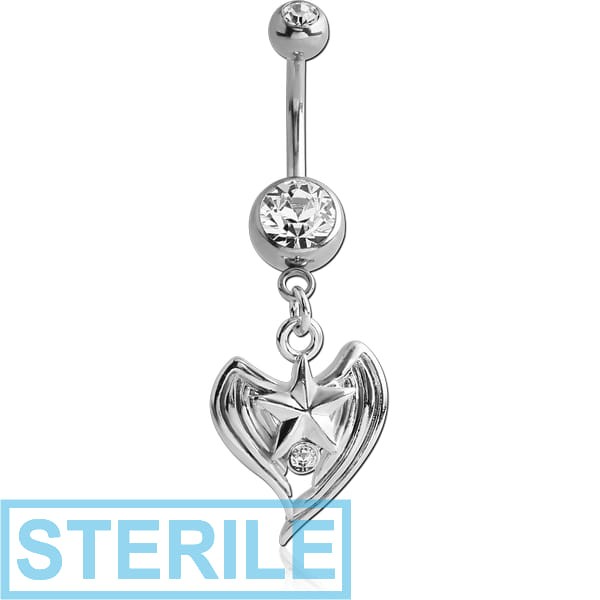 STERILE RHODIUM PLATED DOUBLE JEWELLED NAVEL BANANA WITH STAR CHARM