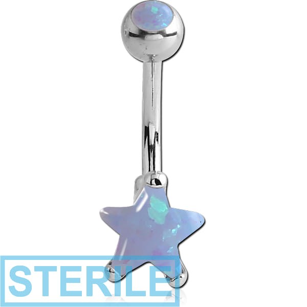 STERILE SURGICAL STEEL STAR PRONG SET 8MM SYNTHETIC OPAL DOUBLE JEWELLED NAVEL BANANA