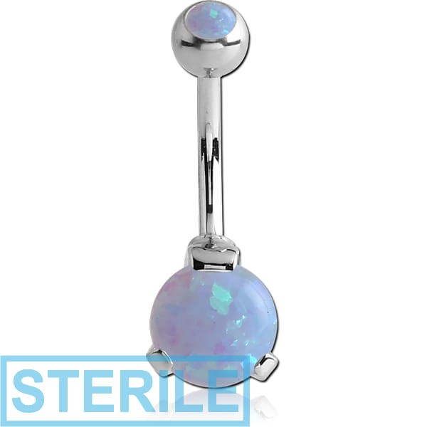STERILE SURGICAL STEEL ROUND PRONG SET 6MM SYNTHETIC OPAL DOUBLE JEWELLED NAVEL BANANA
