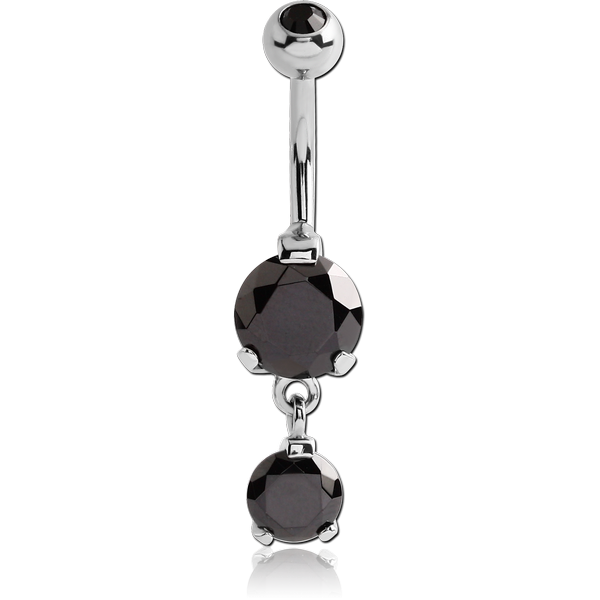 SURGICAL STEEL DOUBLE ROUND CZ DANGLE BANANA WITH JEWELLED BALL
