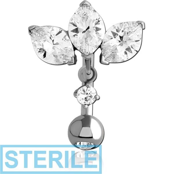 STERILE SURGICAL STEEL MARQUISE CZ AND DANGLE BANANA WITH JEWELLED BALL