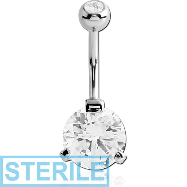 STERILE SURGICAL STEEL SUPER ROUND 10MM CZ DOUBLE JEWELLED NAVEL BANANA