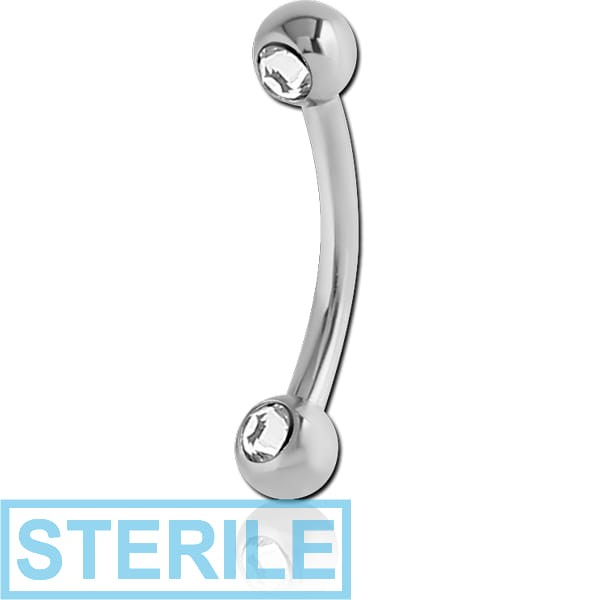 STERILE SURGICAL STEEL DOUBLE SIDE SWAROVSKI CRYSTALS JEWELLED CURVED MICRO BARBELL