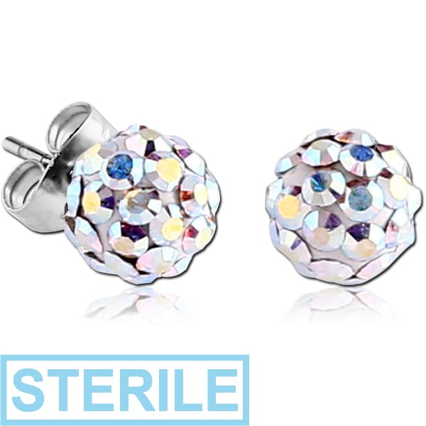 STERILE STERLING SILVER 925 CRYSTALINE EAR STUDS PAIR