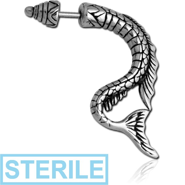 STERILE SURGICAL STEEL TWO-SIDED FAKE PIERCING - FISH TAIL