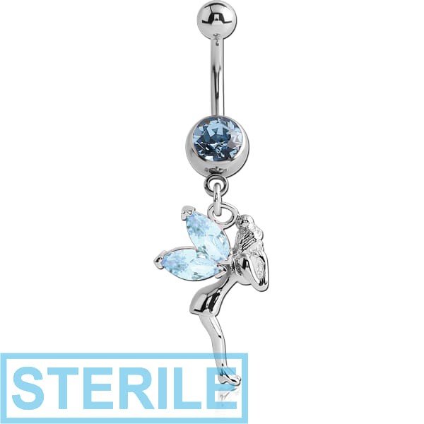 STERILE SURGICAL STEEL JEWELLED NAVEL BANANA WITH FAIRY CHARM