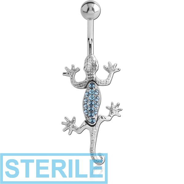 STERILE SURGICAL STEEL JEWELLED MOVING LIZARD NAVEL BANANA