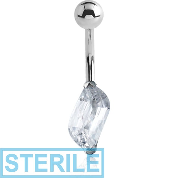 STERILE SURGICAL STEEL LEAF PRONG SET 6X12MM CZ JEWELLED NAVEL BANANA