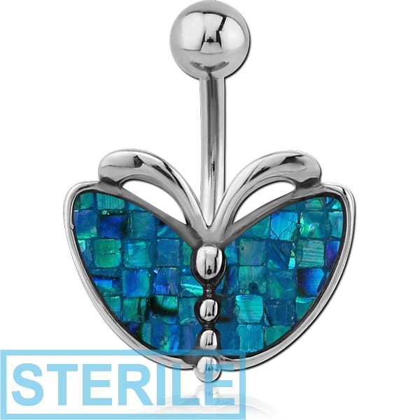 STERILE SURGICAL STEEL SYNTHETIC MOTHER OF PEARL MOSAIC NAVEL BANANA