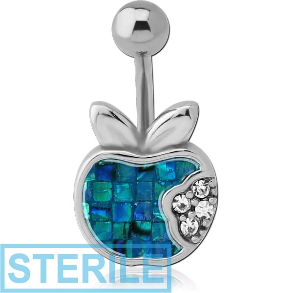 STERILE SURGICAL STEEL SYNTHETIC MOTHER OF PEARL MOSAIC JEWELLED NAVEL BANANA