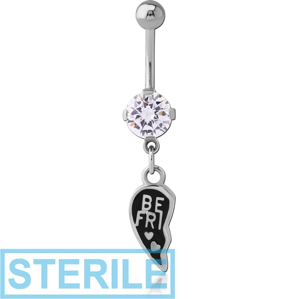 STERILE SURGICAL STEEL ROUND PRONG SET 8MM CZ JEWELLED NAVEL BANANA WITH CHARM