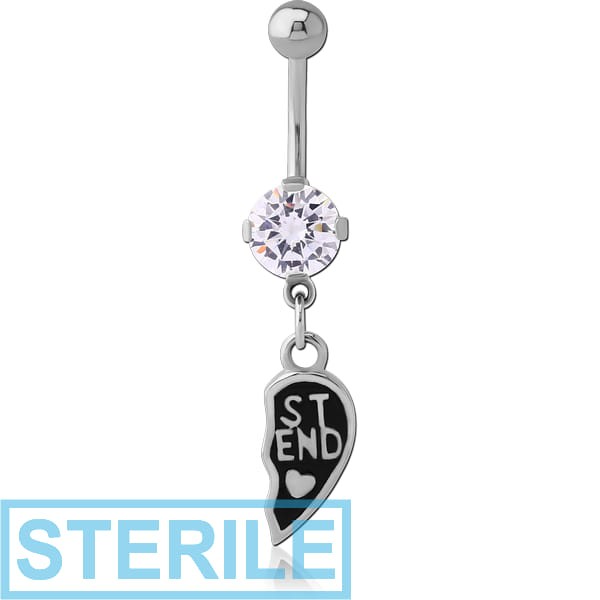 STERILE SURGICAL STEEL ROUND PRONG SET 8MM CZ JEWELLED NAVEL BANANA WITH CHARM