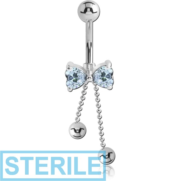 STERILE SURGICAL STEEL JEWELLED BOW NAVEL BANANA