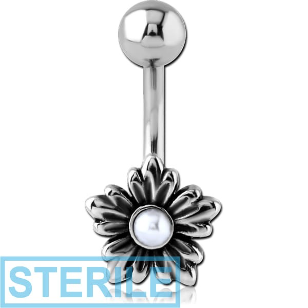 STERILE SURGICAL STEEL SYNTHETIC PEARL NAVEL BANANA - FLOWER