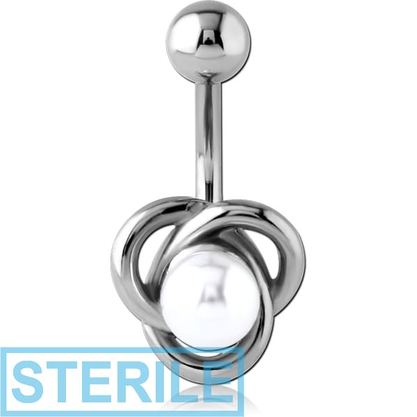 STERILE SURGICAL STEEL NAVEL BANANA SYNTHETIC PEARL