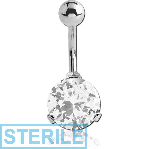 STERILE SURGICAL STEEL ROUND PRONG SET 10MM CZ JEWELLED NAVEL BANANA