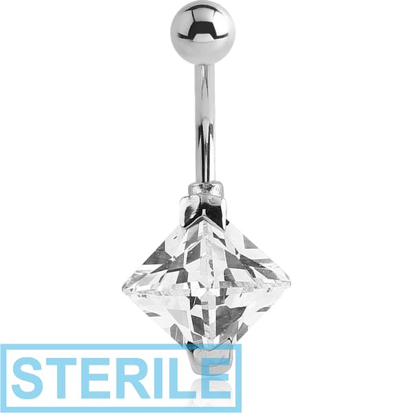 STERILE SURGICAL STEEL SQUARE PRONG SET 10MM CZ JEWELLED NAVEL BANANA