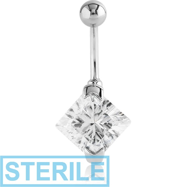 STERILE SURGICAL STEEL SQUARE PRONG SET 10MM CZ JEWELLED NAVEL BANANA