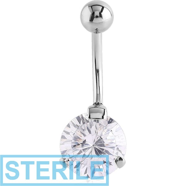 STERILE SURGICAL STEEL SUPER ROUND PRONG SET 10MM CZ JEWELLED NAVEL BANANA