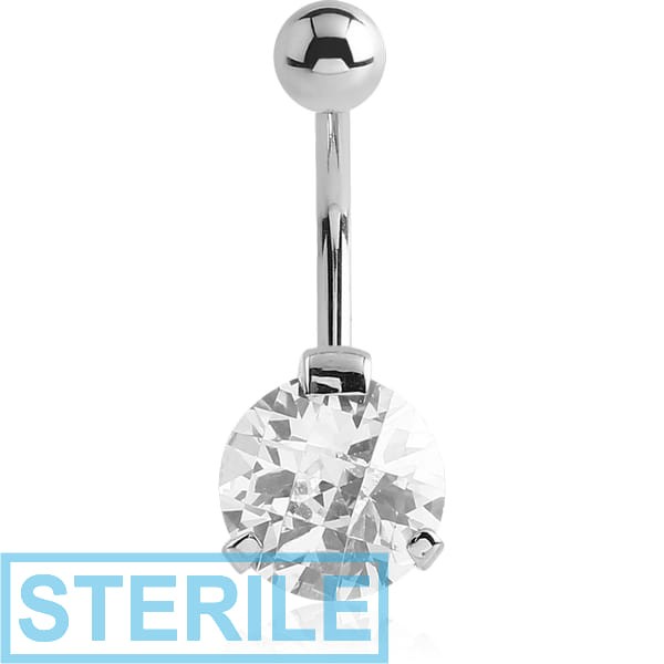 STERILE SURGICAL STEEL ROUND PRONG SET 10MM CZ JEWELLED NAVEL BANANA